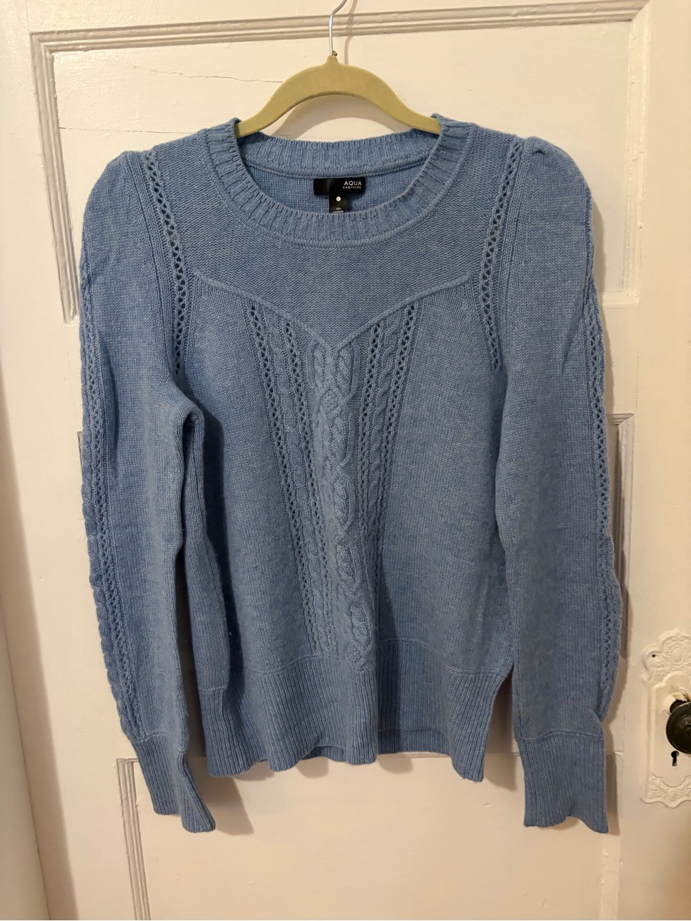 Aqua Light Blue Cable Knit Cashmere Sweater